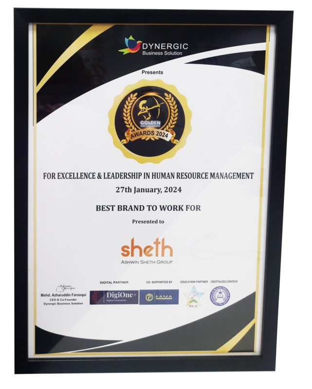 Ashwin Sheth Group is recognized as the 'Best Brand to Work For'  at Golden Aim Conference and Awards 2024